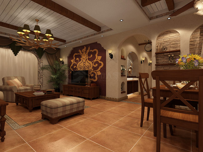 直逼自然的柔和色彩，西安九锦台205㎡北非地中海风格