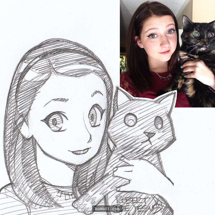 手绘宠物和主人随手画,巧手绘动物