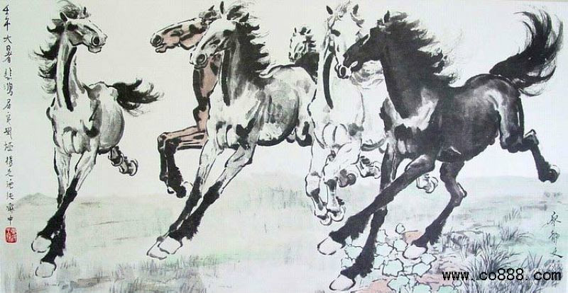 徐悲鸿的八匹奔跑的马画作品欣赏,徐悲鸿画喜鹊作品欣赏大全