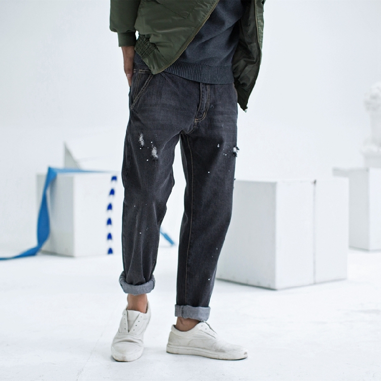 粗腿显瘦裤子男休闲阔腿,短腿男士阔腿束脚裤