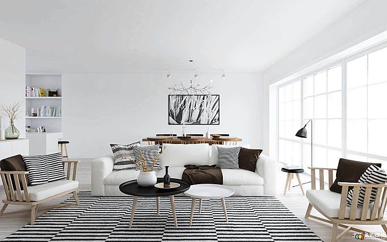 90平极简北欧风,北欧现代极简沙发