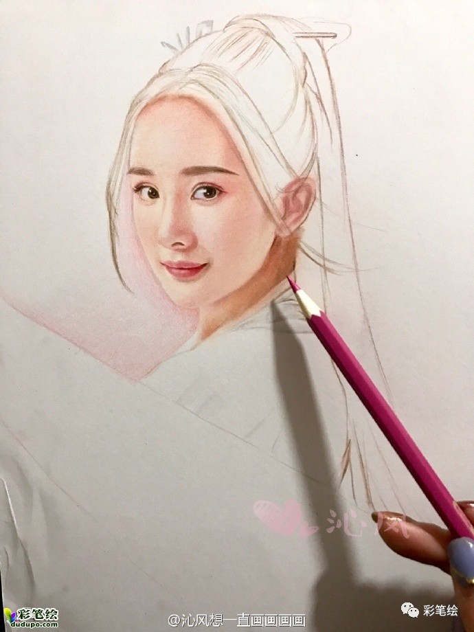 神似！彩铅画三生三世十里桃花中的姑姑白浅和太子夜华