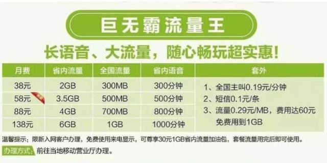 38元移动流量王套餐全国版,移动流量王全国版18元b套餐
