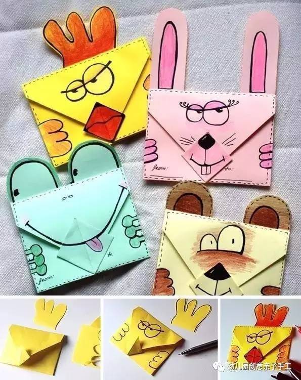 儿童手工折纸信封教程正方形纸,幼儿版信封折纸教程