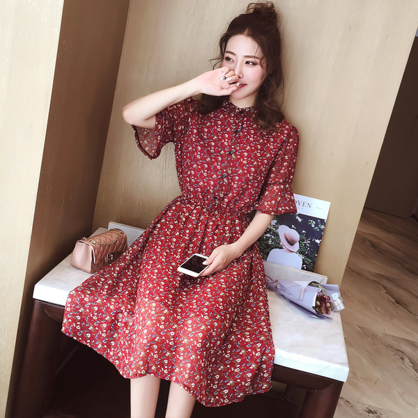 直筒印花雪纺八片连衣裙,儿童雪纺印花连衣裙