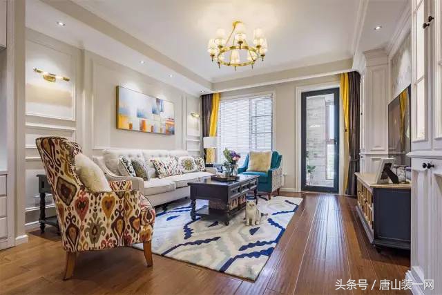 唐山装修风格美式简约客厅,君熙太和157平米装修效果图