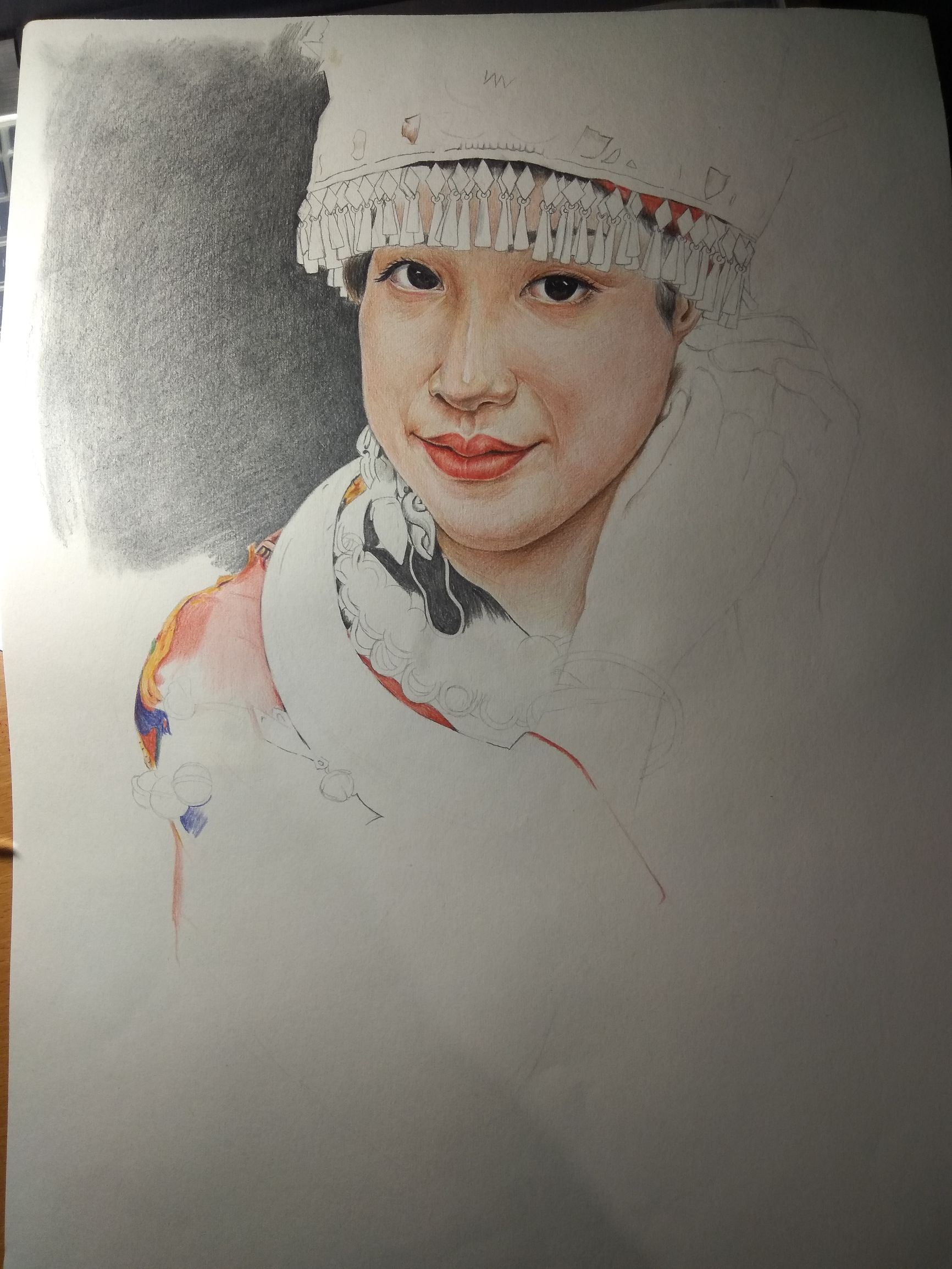 马克笔画苗族少女,苗族姑娘彩铅画