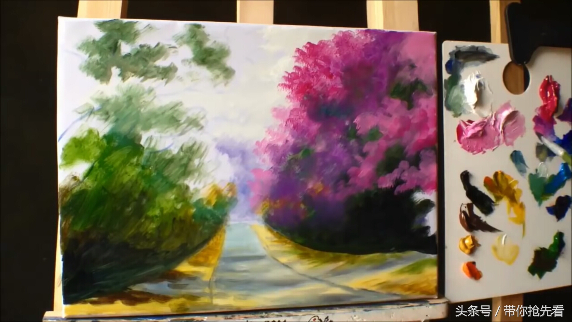 丙烯颜料画樱花树教程视频,丙烯颜料樱花的画法