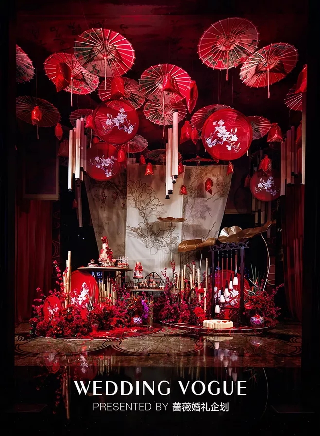 户外婚礼场景布置效果图,红色系婚礼户外布置场景
