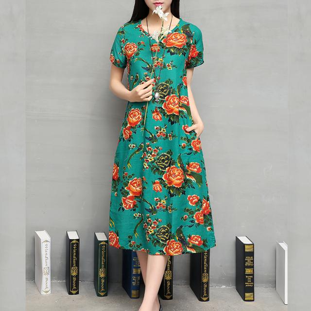 碎花棉麻连衣裙大码200斤,高档碎花棉麻连衣裙中老年款