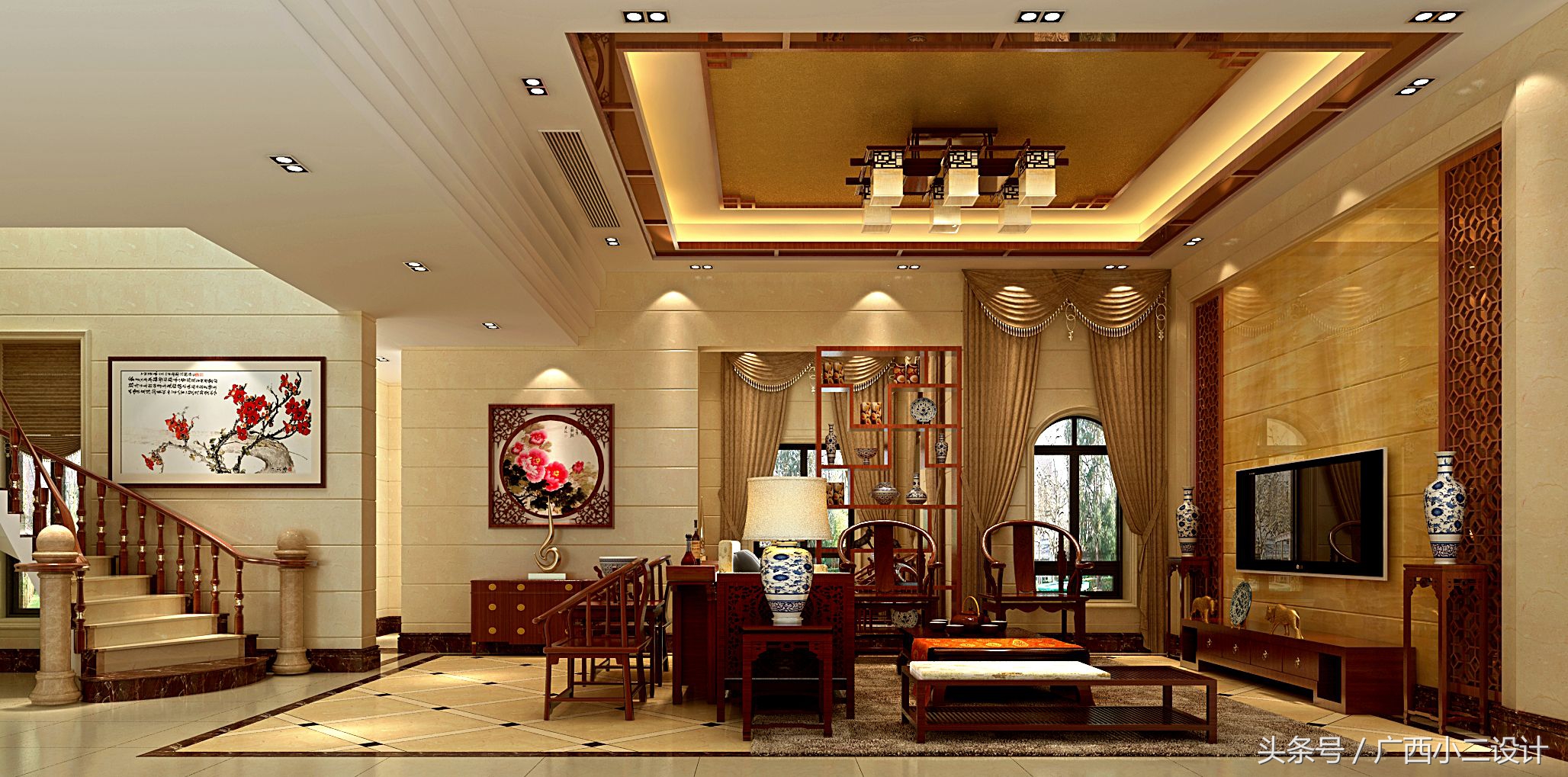 漂亮的中式客厅设计效果图,新中式风格客厅效果图