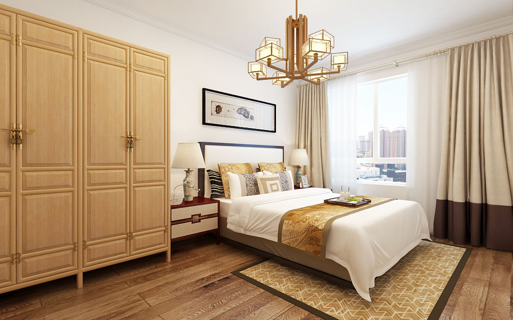 轻法式100平方小三室装修效果图,新中式风格三室一厅130平米