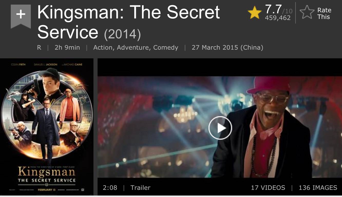 《王牌特工2》内地定档10月20日烂番茄59%预期值要降低!