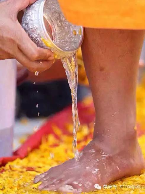泰国传统佛教习俗为僧侣洗脚是一种积德！