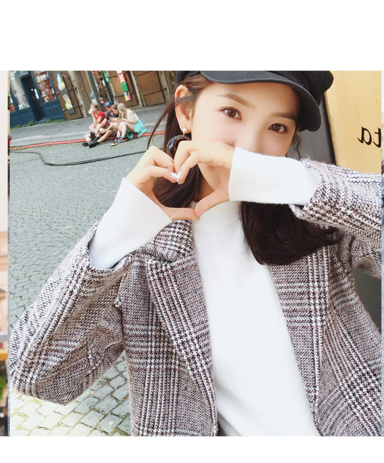 长款毛呢女外套，千鸟格加厚呢子大衣