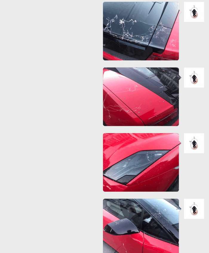 台州网友的*博兰**基尼拿去当婚车，回来发现全是彩带把膜弄坏