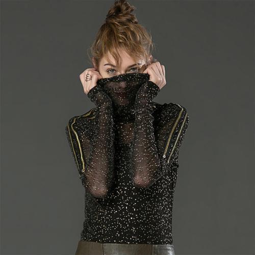 黑色中领打底衫秋冬女厚,百搭秋冬必备万能打底衫黑色的