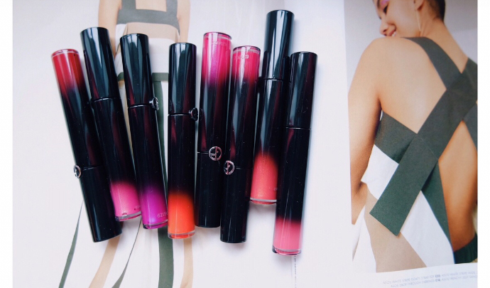 阿玛尼101黑管哑光口红,阿玛尼红管206唇釉深唇试色