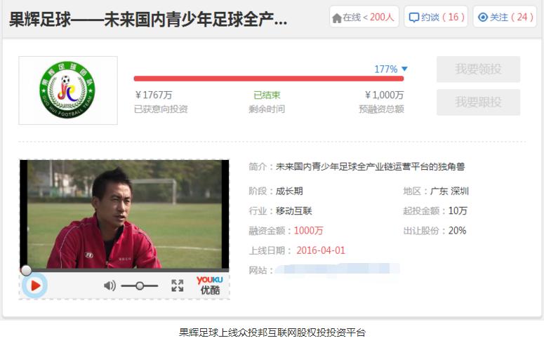 38分钟斩获1767万果辉足球成功实现A轮融资