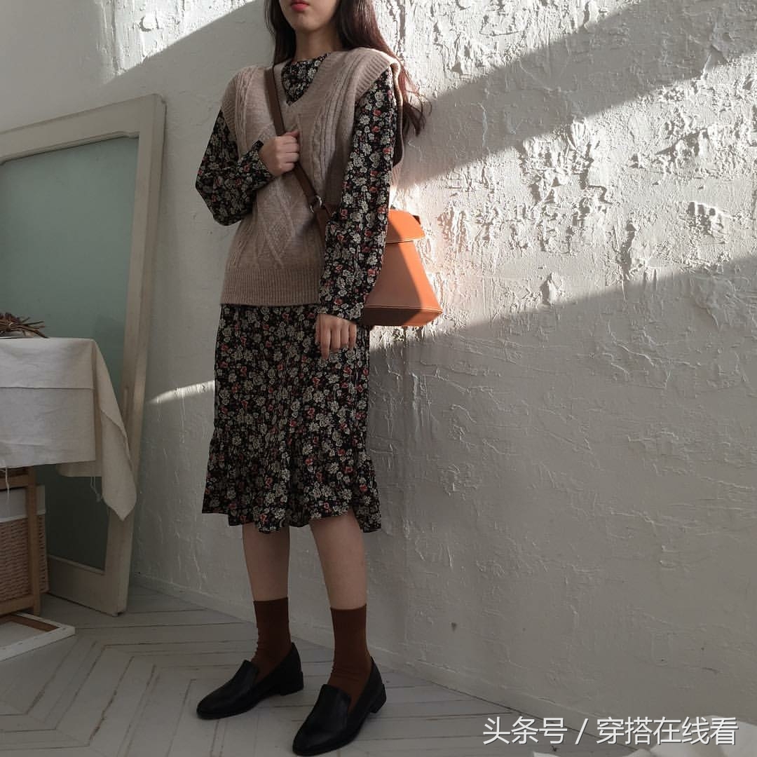 18秋冬新款针织打底套裙中长款,宽松毛衣裙韩版慵懒风搭配