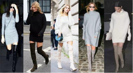 冬天适合粗腿穿的长筒靴,冬天穿光腿神器配过膝靴