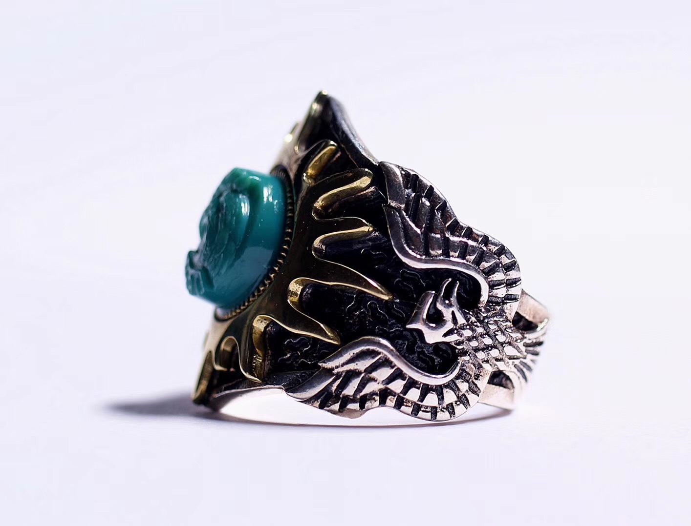 北工牙雕大师作品,喀什纯黄铜手工制作戒指