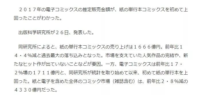 资讯｜时代发展的必然！日本漫画电子版销售额首超实体书