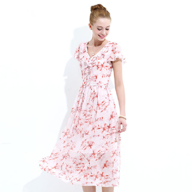 优雅时尚清新碎花连衣裙,甜美碎花连衣裙文雅显小清新感