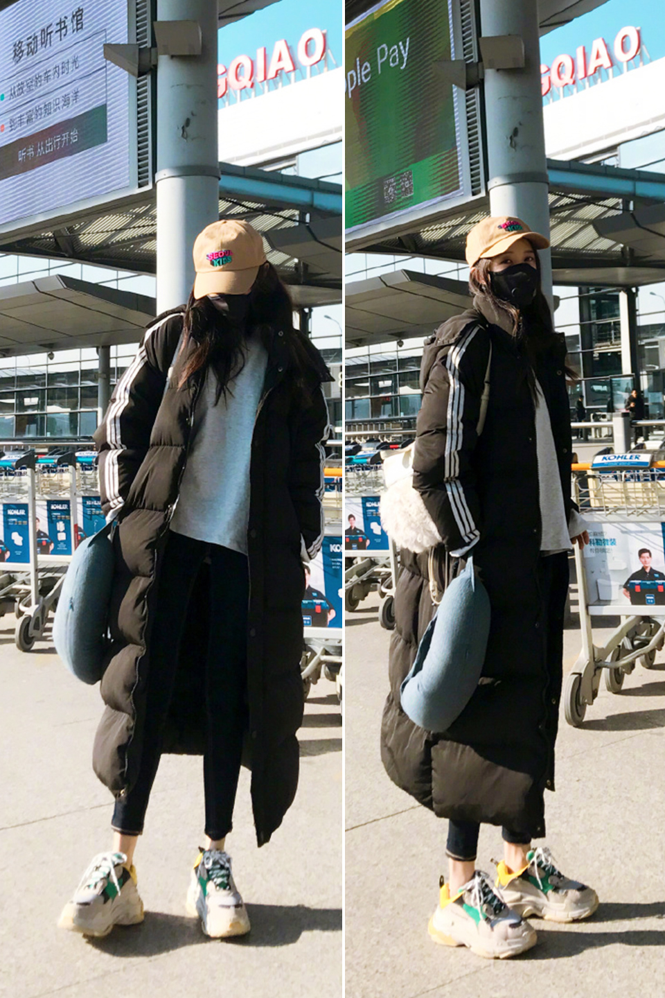 黄一琳丸子头黑色短裙,黄一琳白色牛仔裙