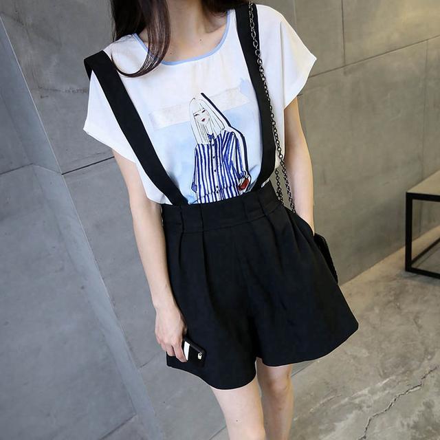 小个子背带裙搭配夏,黑色背带裙裤搭配条纹t恤