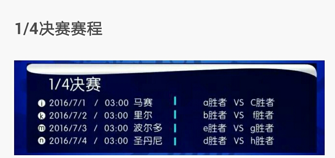 2016欧洲杯赛程时间表,2016欧洲杯赛事时间表