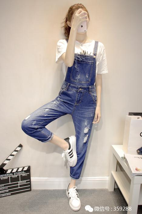 学生党夏季慵懒风牛仔背带裤,适合春天穿的背带牛仔裤