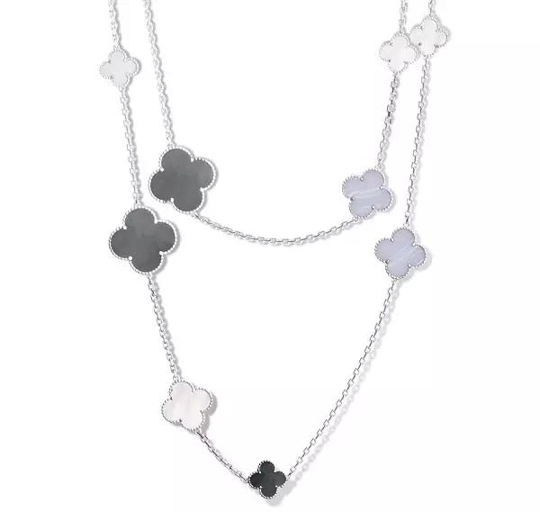 vca四叶草带钻项链系列,vca梵克雅宝四叶草项链