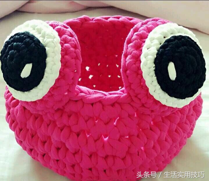 108种收纳筐藤条收口的编织方法,钩针编织菱角花形圆形收纳筐下集