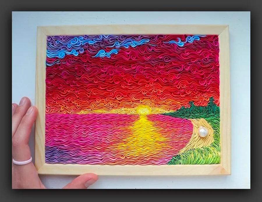 轻粘土手工风景画作品,超轻粘土制作简单的风景画