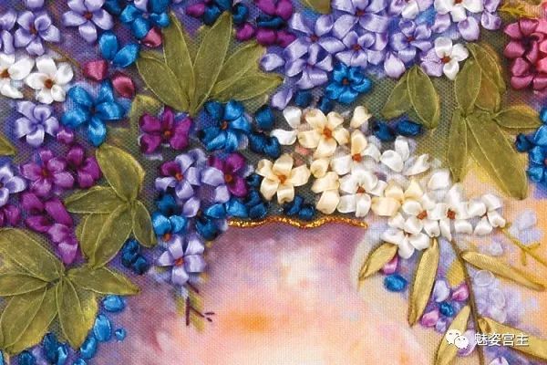 丝带绣盘结玫瑰花绣法图解,丝带绣图案教程牡丹