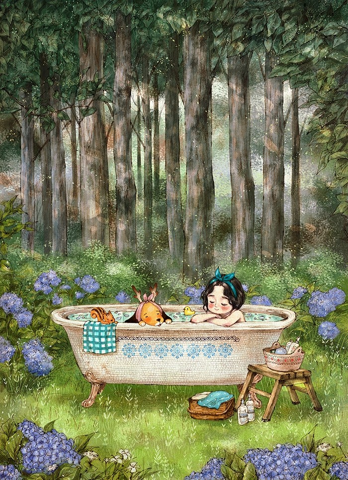 韩国插画师森林女孩日记图文,水彩插画森林女孩日记