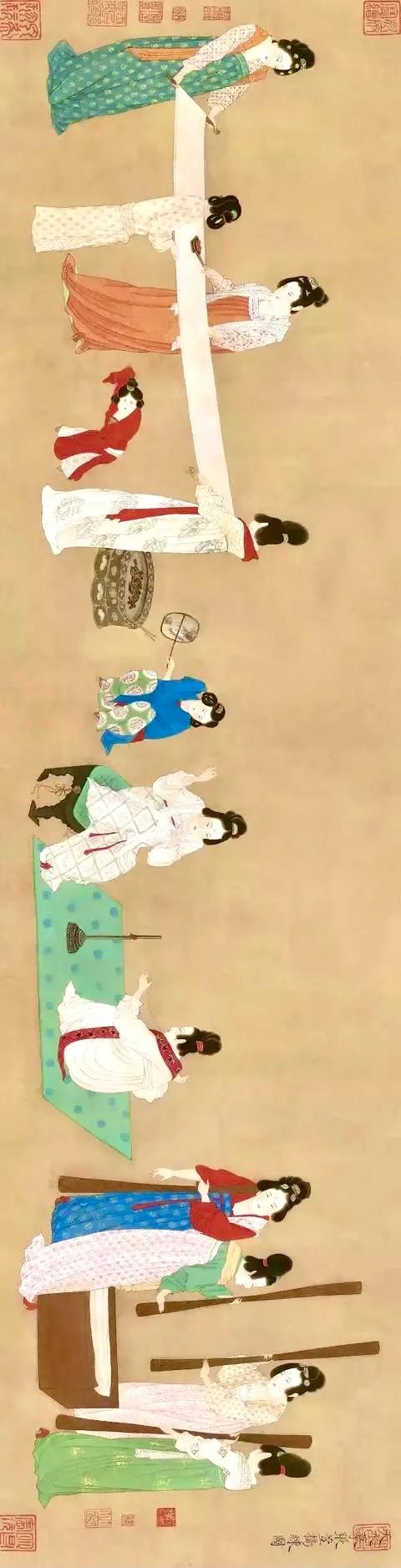 十大名画欣赏唐宫仕女图,展现仕女劳作的唐代名画