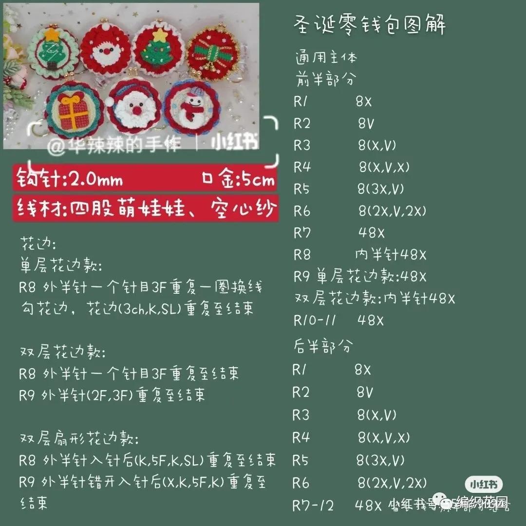 钩针图解：5Cm圣诞零钱包系列
