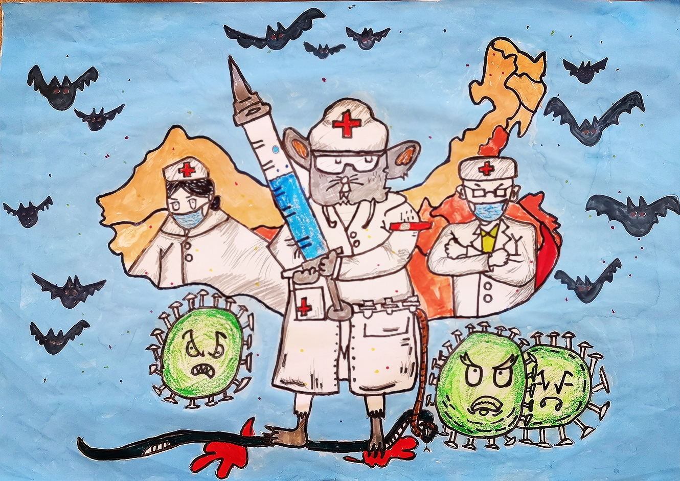 疫情防控优秀少儿美术创意作品展,以笔为剑抗击疫情