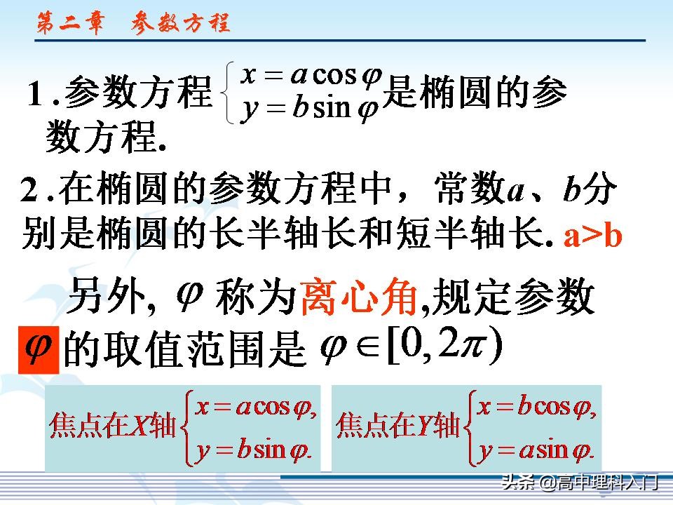 椭圆的参数方程中参数的几何意义,椭圆参数方程中的角度取值范围