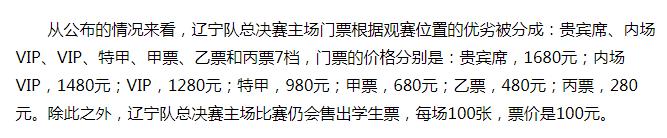 辽宁总决赛门票多少钱一张,辽宁总决赛门票最少的多少钱