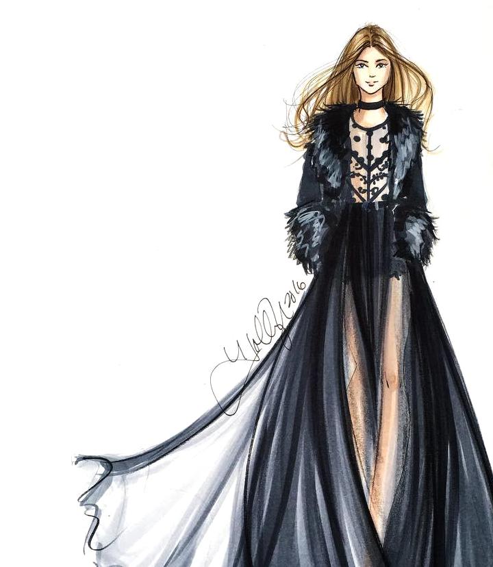 插画手绘人物服装搭配,水彩服装设计画法