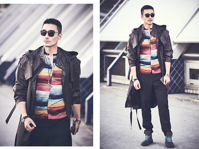 胡兵伦敦时装周机场私服,胡兵穿猎装夹克