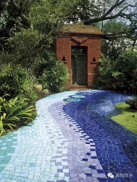 庭院小路台阶铺装效果图,马赛克庭院铺装