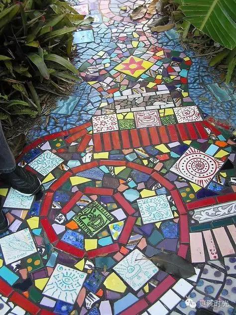 庭院小路台阶铺装效果图,马赛克庭院铺装