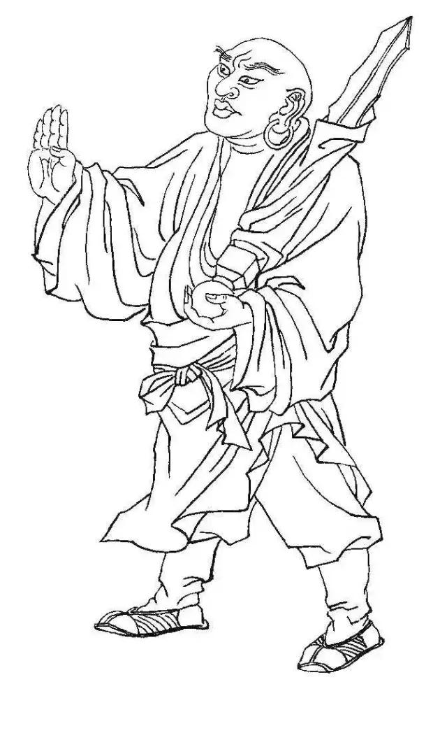 罗汉白描画稿,小写意罗汉图白描