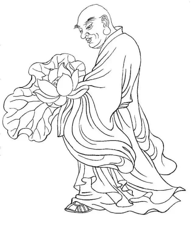 罗汉白描画稿,小写意罗汉图白描