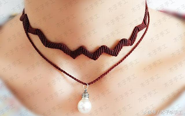 双层锁骨链编绳编法,黑色双层珍珠项链锁骨链高级感