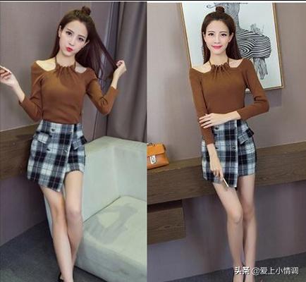 韩版露肩针织衫,洋气露肩上衣秋装条纹针织衫